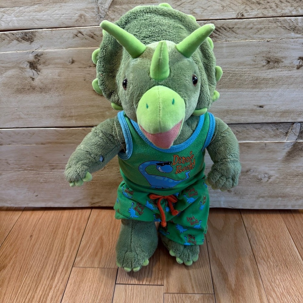 Build-A-Bear Workshop Green Triceratops Dinosaur Outfit Stuffed Toy Retired 18"
